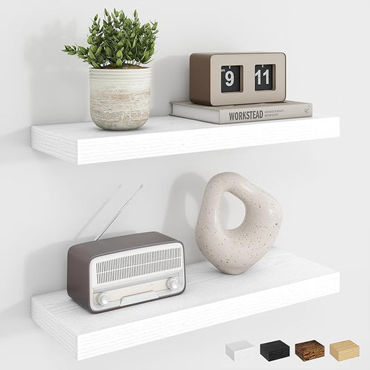 Dreamland Floating Shelves, 20Inch Rustic Wooden White Wall Shelves for Bathroom|Bedroom|Kitchen, Deep Wall Mounted Book Shelf, Wood Storage Display Shelf for Home Decor, Set of 2