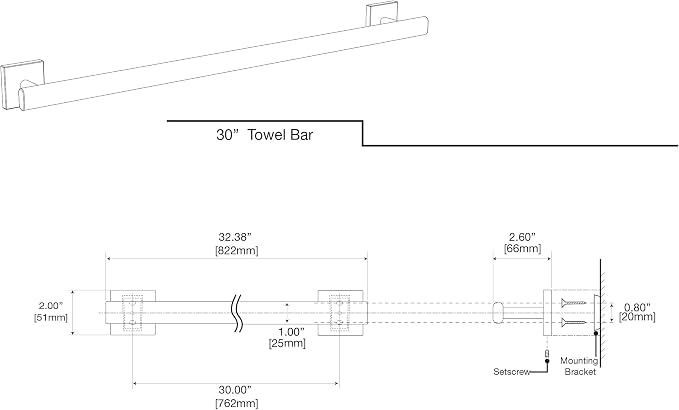 Gatco 4050A Elevate, Towel Bar, 30”, Chrome/Wall Mounted 30 Inch Towel Holder for Bathroom
