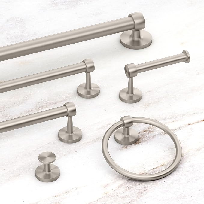 Gatco 5211SN Gibson Towel Bar | Retro Modern Wall-Mounted Bathroom Towel Bar | Stylish Decorative Hardware, Heavy Duty Metal, EZ Ancor Mounting | Satin Nickel Finish