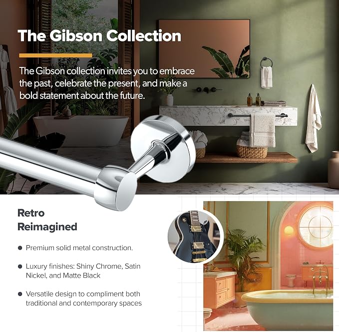 Gatco 5211SN Gibson Towel Bar | Retro Modern Wall-Mounted Bathroom Towel Bar | Stylish Decorative Hardware, Heavy Duty Metal, EZ Ancor Mounting | Satin Nickel Finish